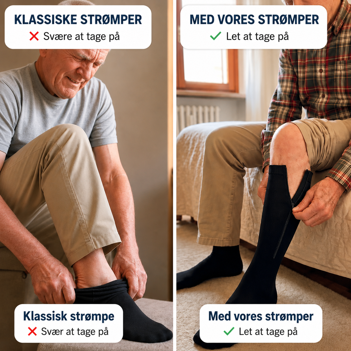 Kompressionsstrømper med lynlås