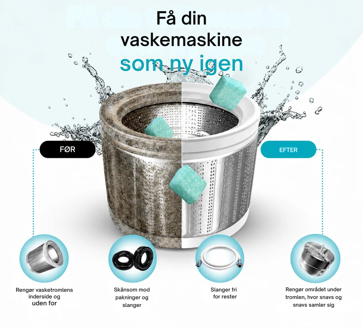 Fjern dårlig lugt og skjulte rester i vaskemaskinen